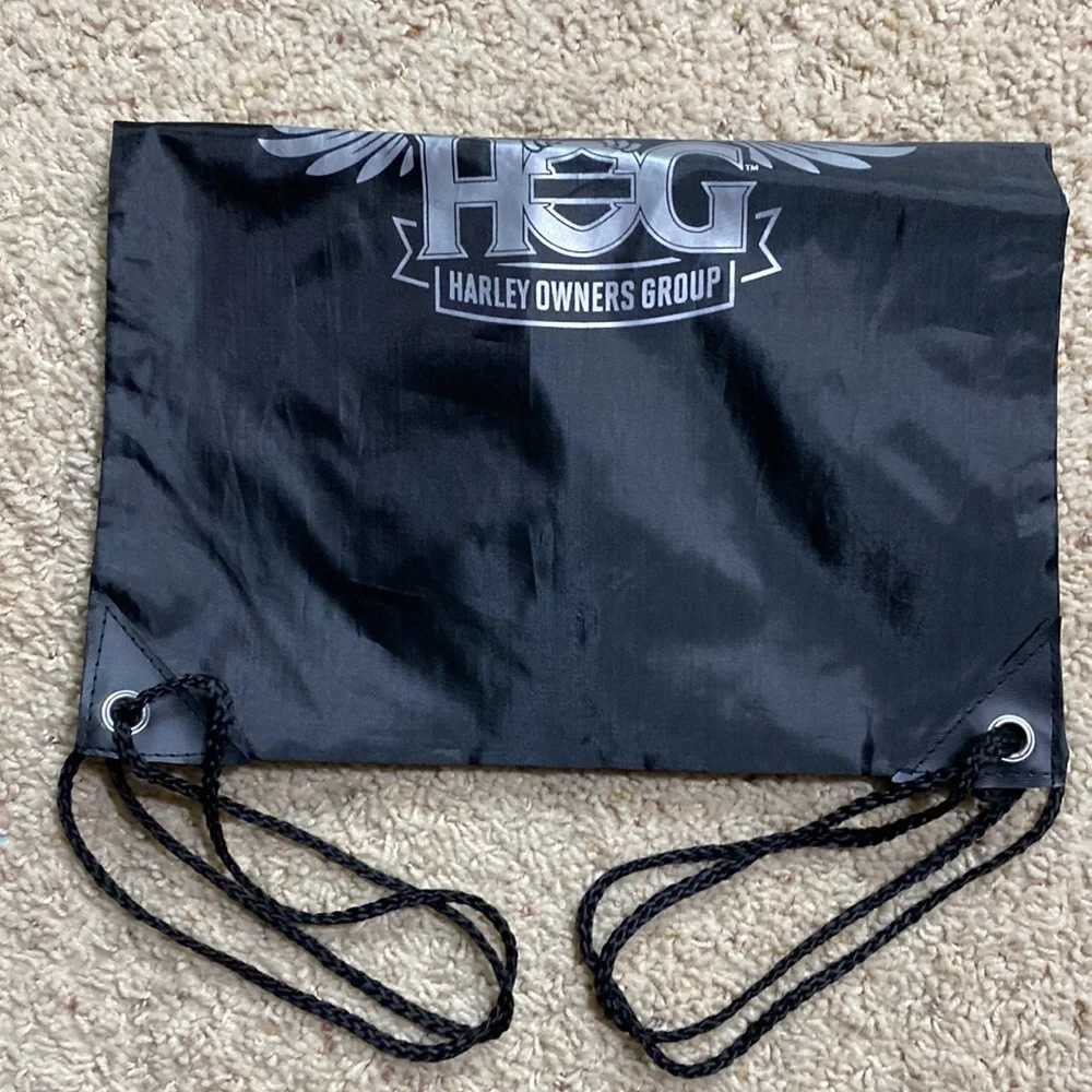 Harley Davidson HOG Owners Group Black Drawstring Backpack Bag NWOT